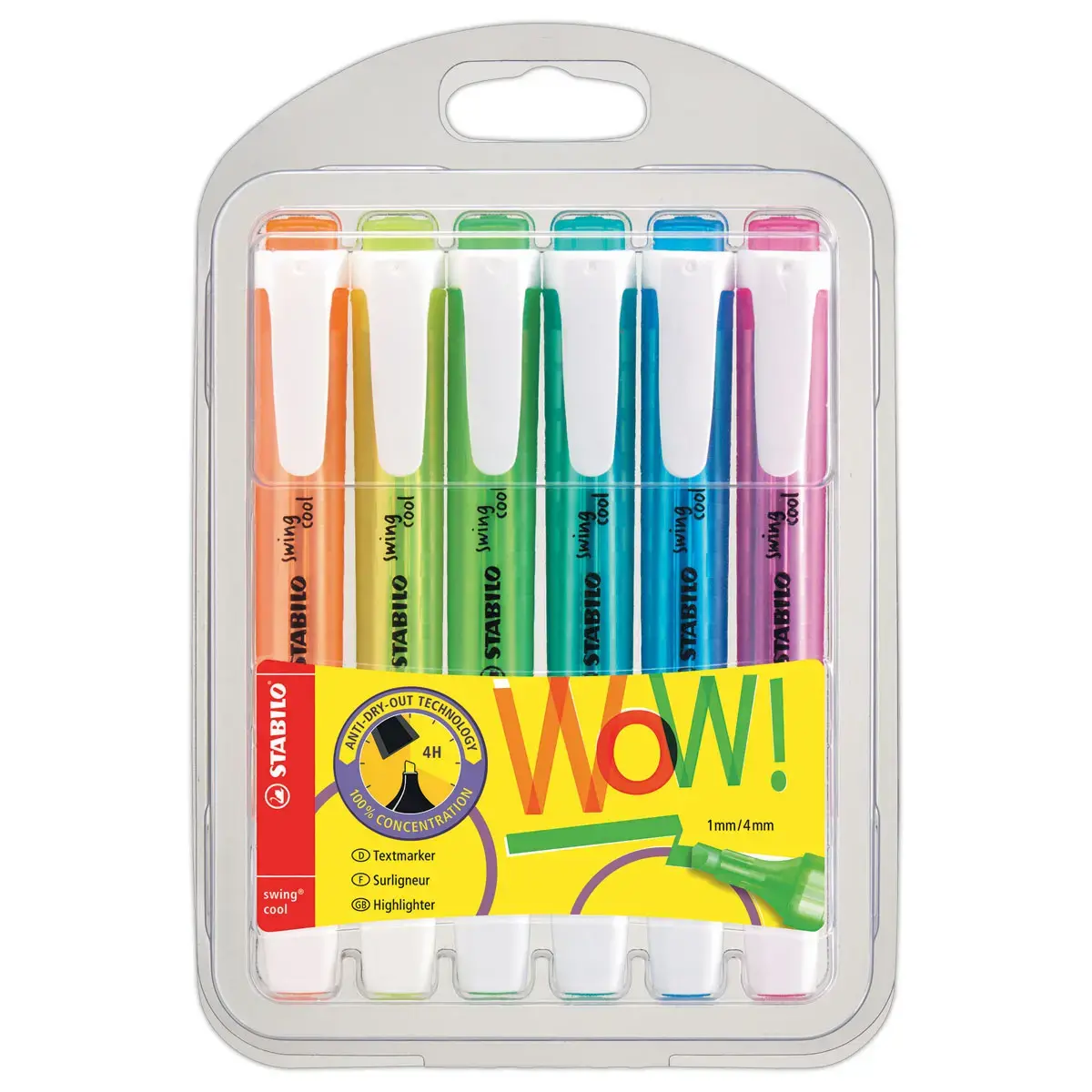 6 Surligneurs swing cool - Pointe biseautée - Coloris assortis - STABILO