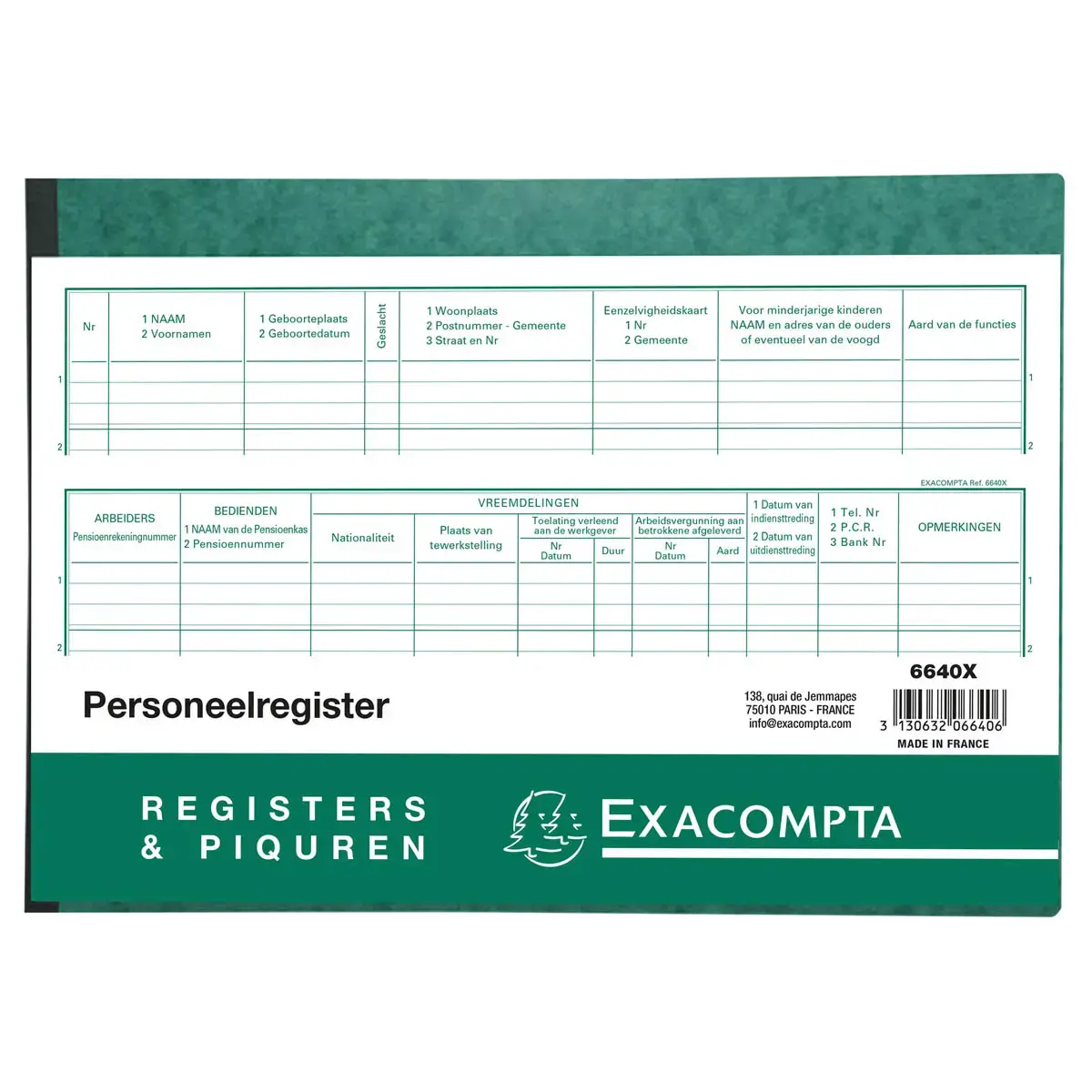Registre du personnel Neerlandais Exacompta 6640X 