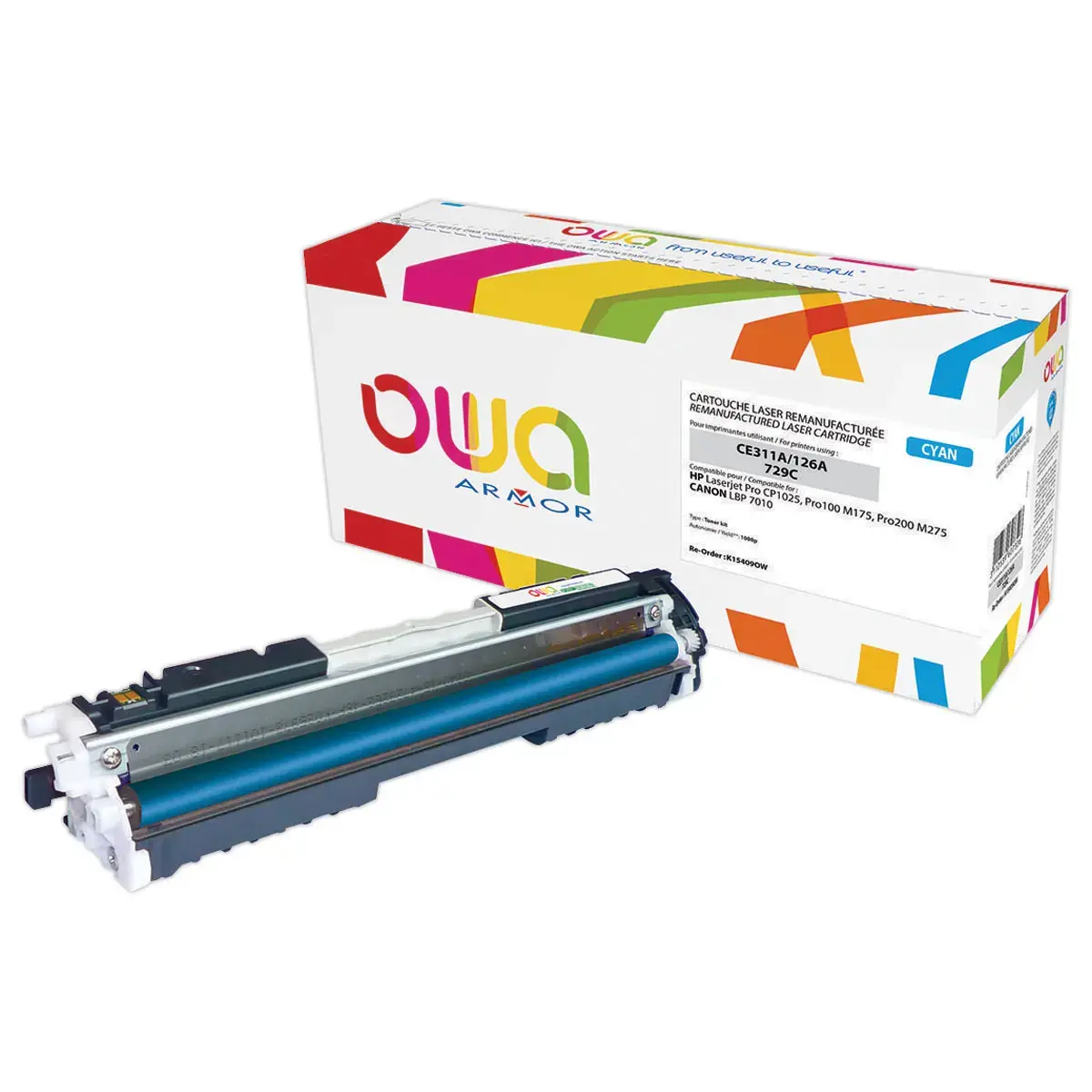 Toner &eacute;q. HP CE311A, CANON 729 C - Cyan - OWA 