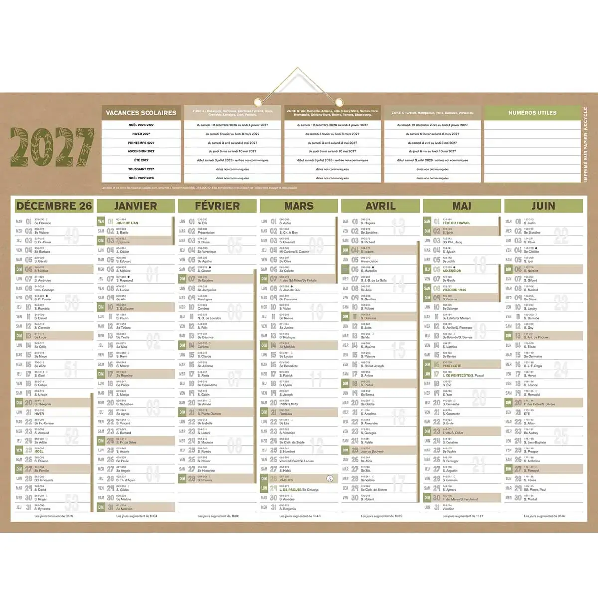 Calendrier 2027 banque Natura 14 mois - 55 x 43 cm - Janvier &agrave; d&eacute;cembre - BOUCHUT GRANDREMY 