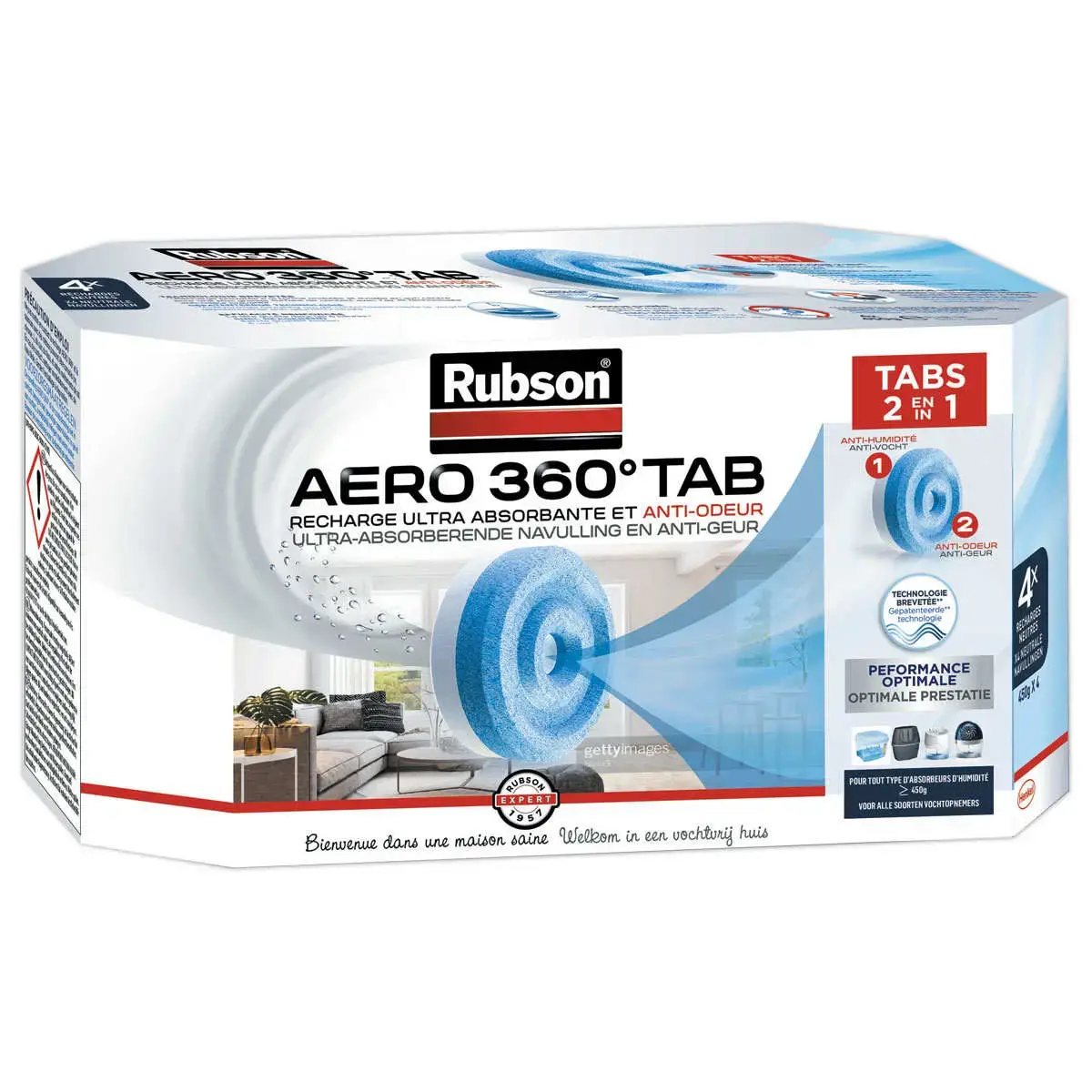 4 Recharges pour absorbeur d'humidit&eacute; Aero 360 - Rubson 