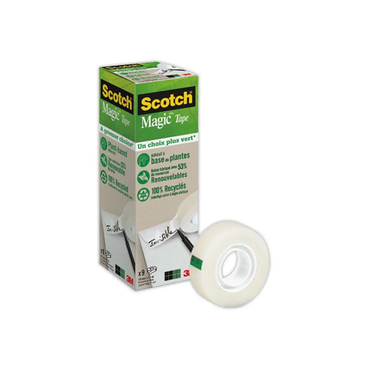 9 Rouleaux d'adh&eacute;sif invisible Magic 900 - 33 m x 19 mm - 3M SCOTCH 
