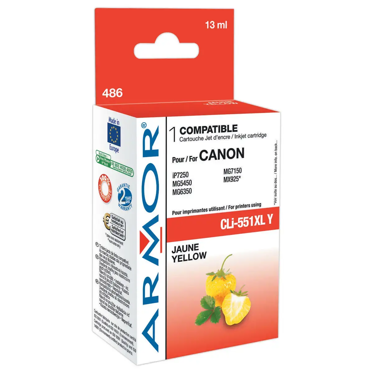 Cartouche équivalent Canon CLI551XL - Jaune - Owa