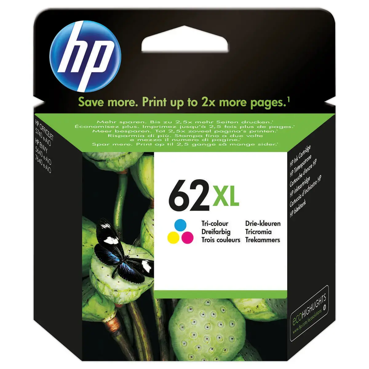 Cartouche d'encre 3 couleurs 62XL C2P07AE - HP