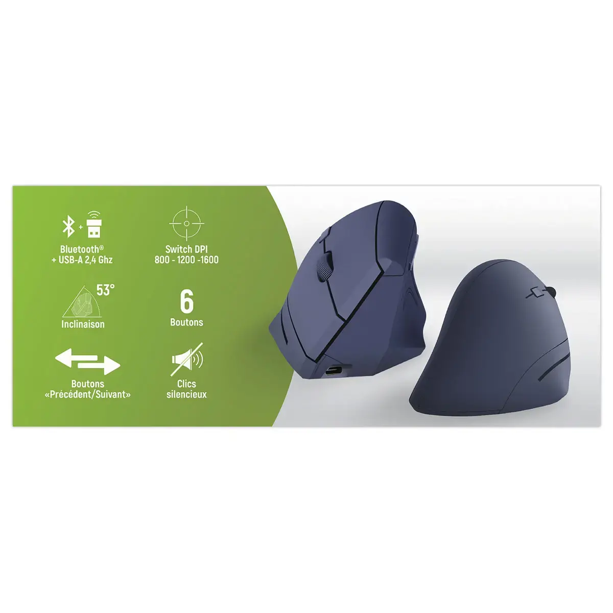 Souris ERGO sans fil - Verticale - Rechargeable - Bleu - T'NB