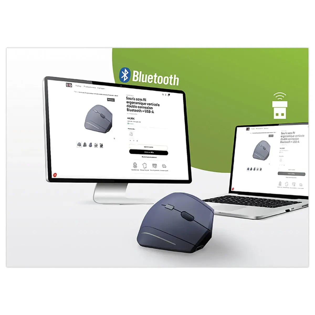 Souris ERGO sans fil - Verticale - Rechargeable - Bleu - T'NB