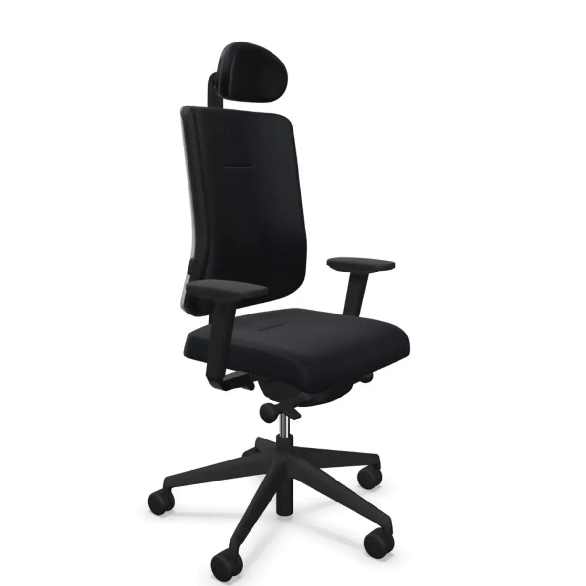 Siège ATILA ERGO tissu noir accotoirs 4D et têtière 3D monté