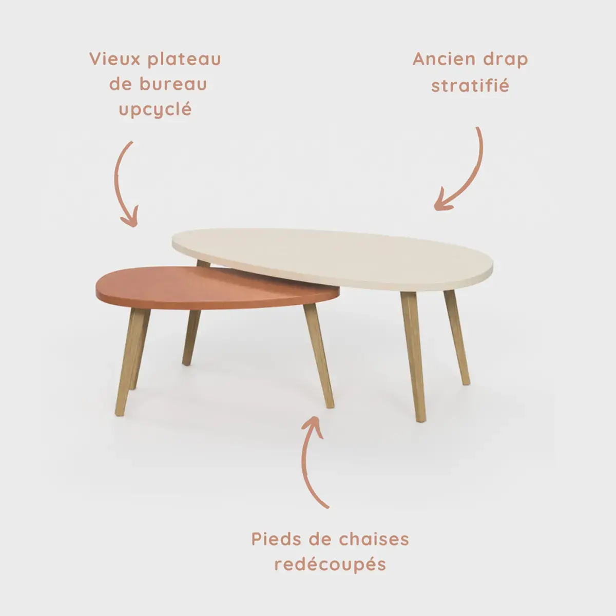 Table basse upcyclée Bellecombe - 95 x P 50 cm - Camel