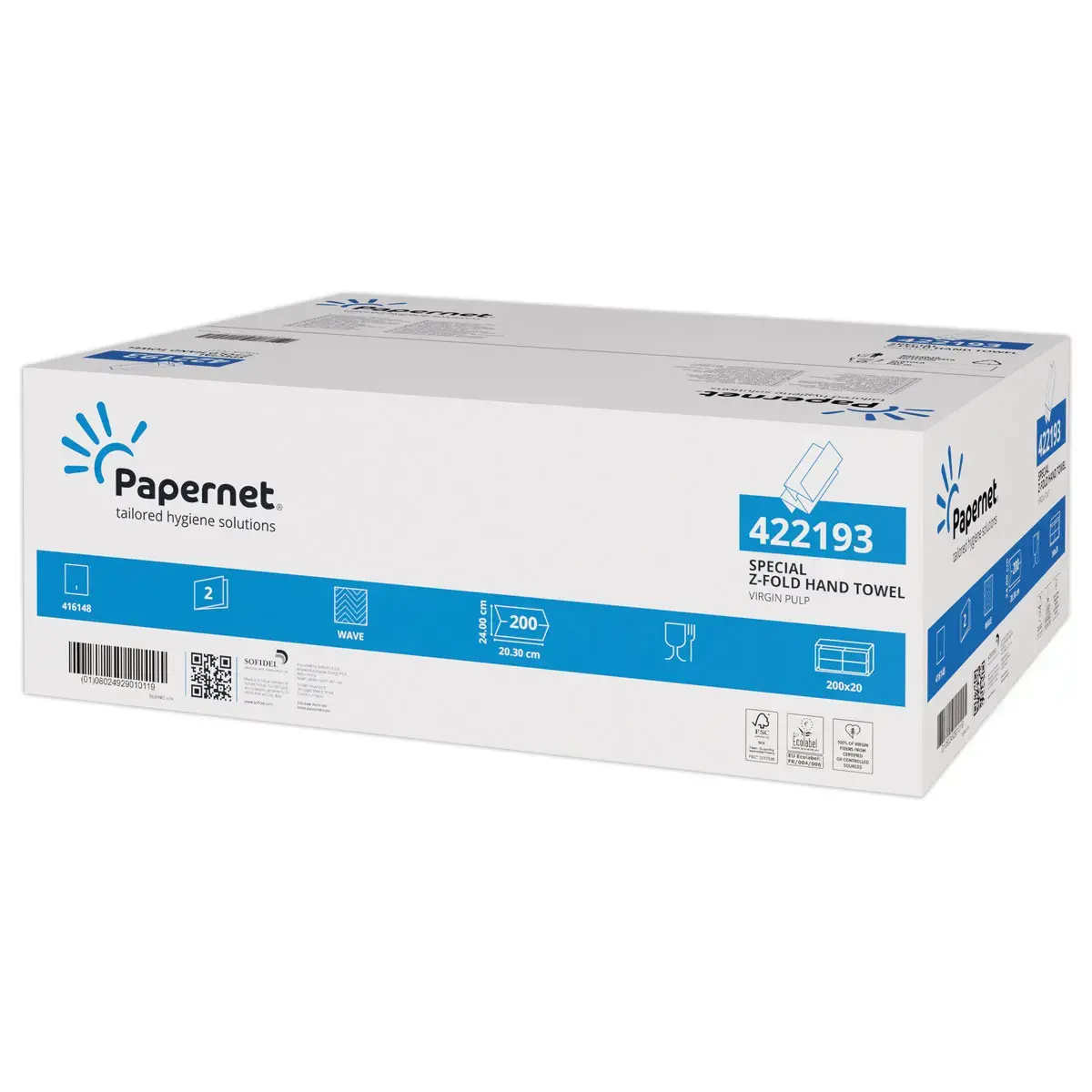 20 Essuie-mains 200 feuilles gaufrées 2 plis - Papernet