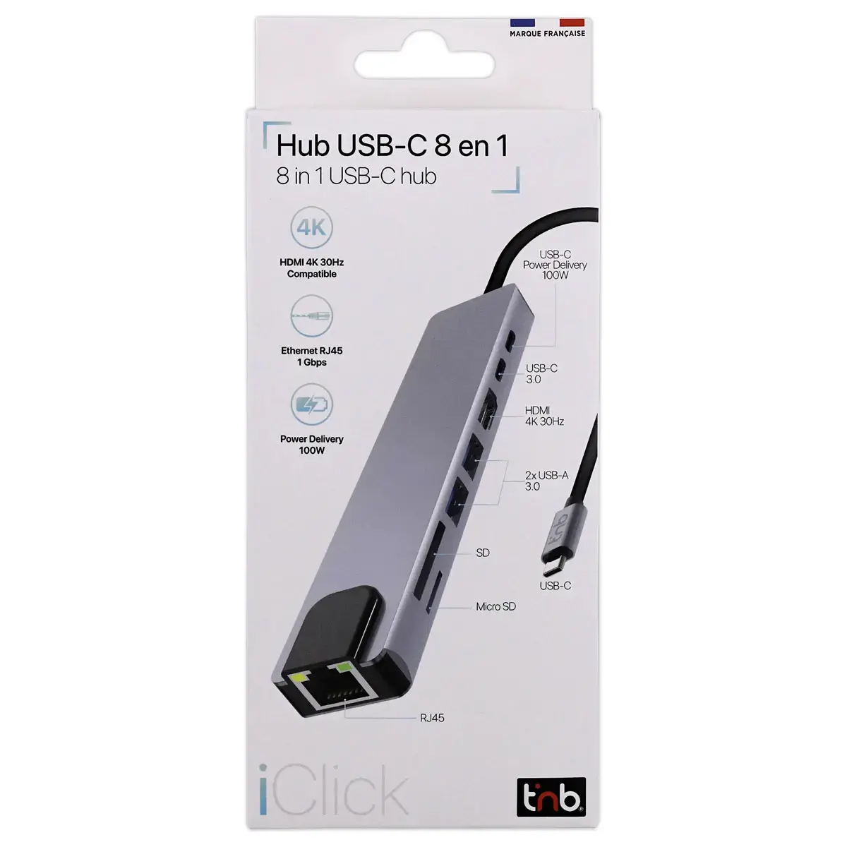 HUB USB-C 8 Ports en 1 HDMI 4K - T'NB