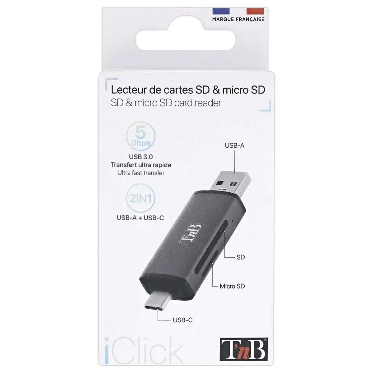 Lecteur Cartes 3 ports USB 3.0 - Aluminium - T'NB