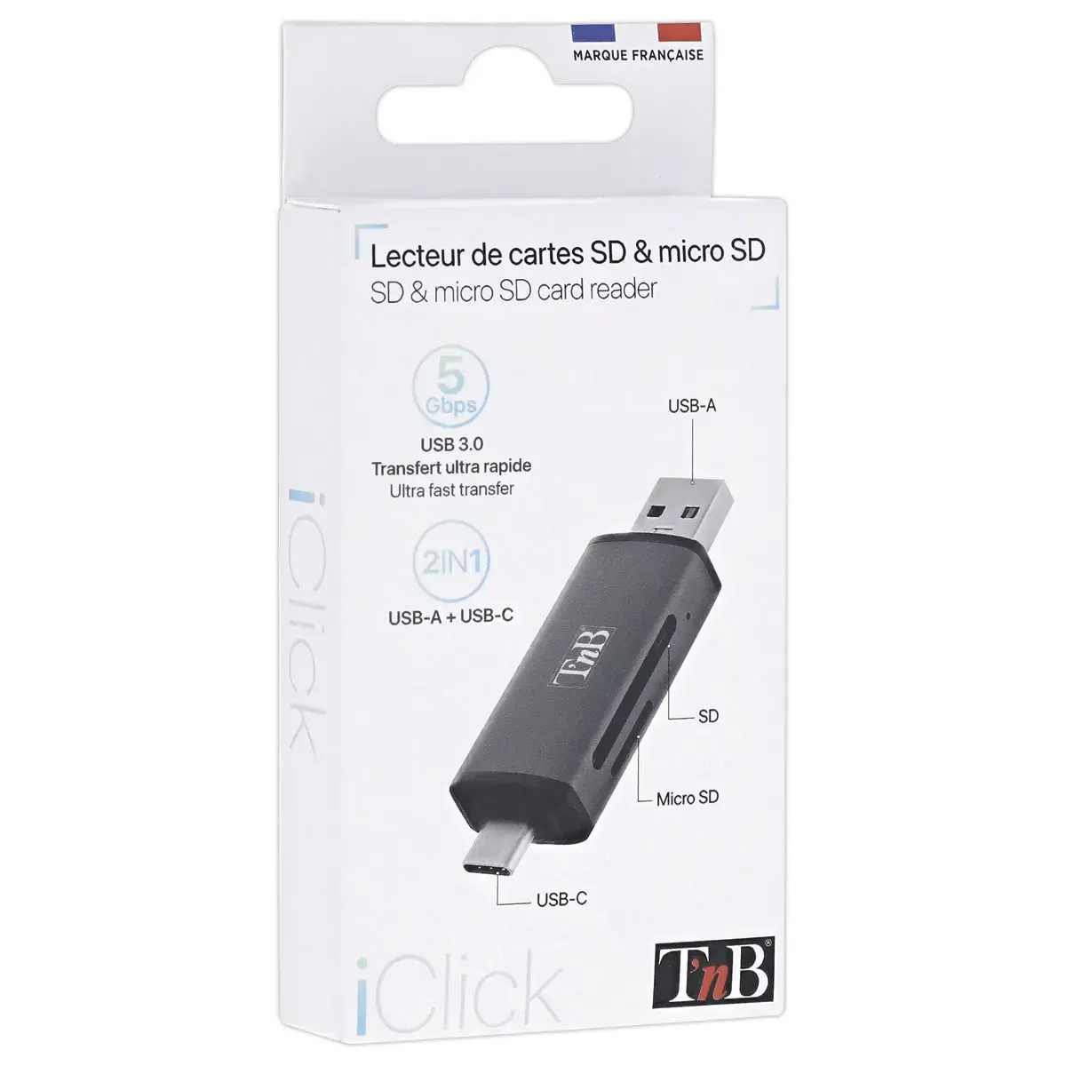 Lecteur Cartes 3 ports USB 3.0 - Aluminium - T'NB