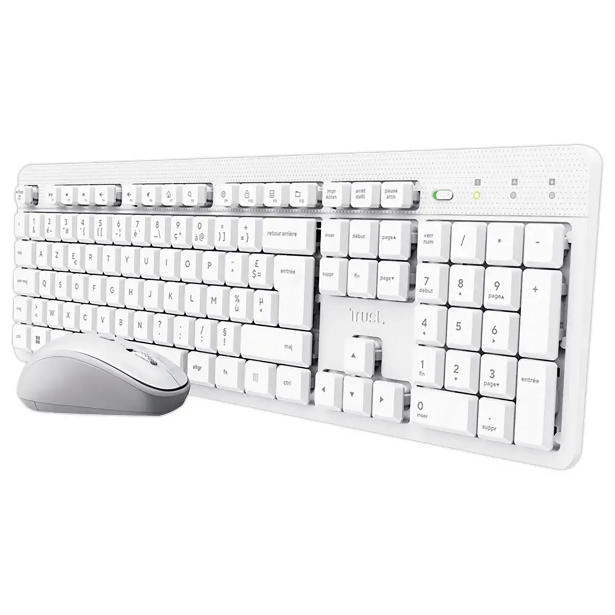 Pack Clavier + Souris Ambidextre & Silencieux - Sans fil - Blanc - TRUST