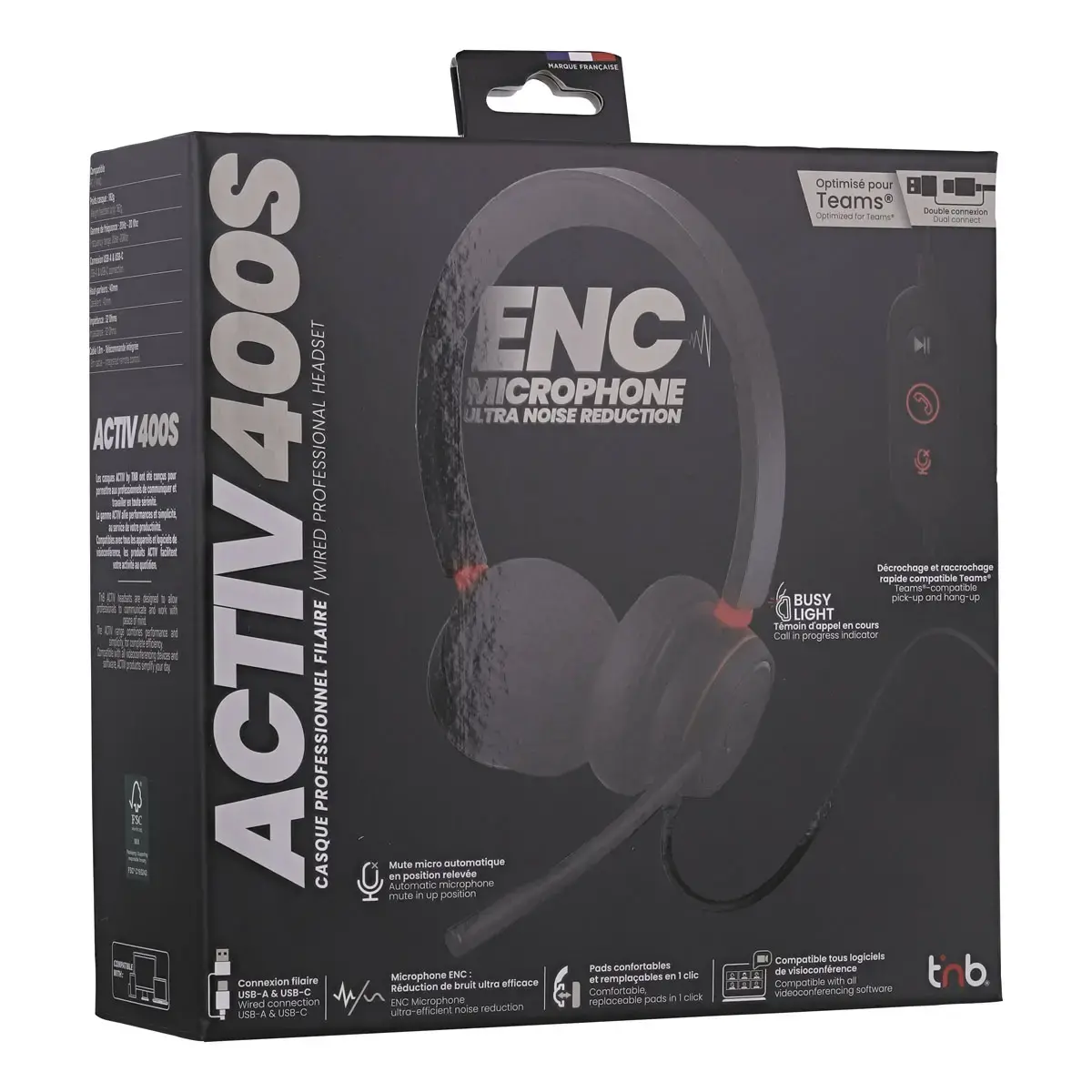 Casque-micro ACTIV 400S - USB-A/C - Noir - T'NB 