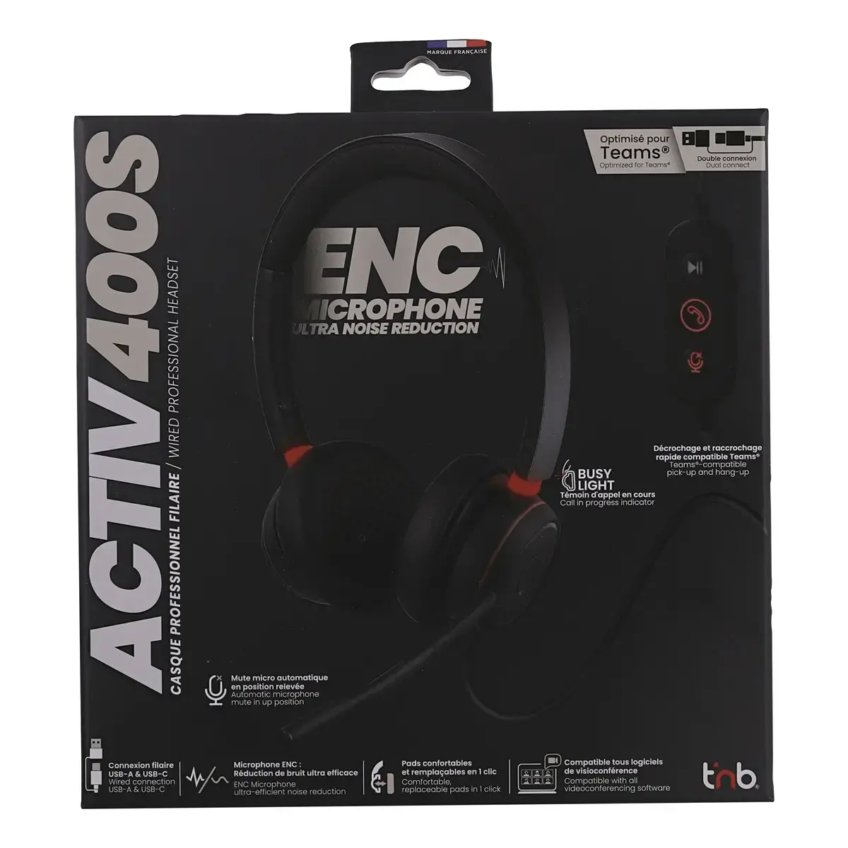 Casque-micro ACTIV 400S - USB-A/C - Noir - T'NB 