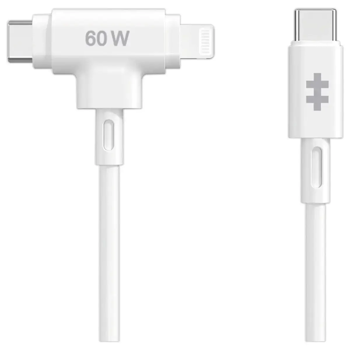 Câble hybride USB-C et Lightning en silicone 1.5M - Blanc
