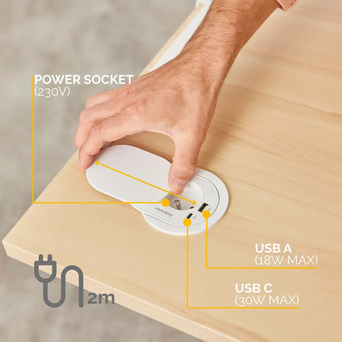 Prise Encastrable - Power Spot - USB-A & USB-C - Blanc - FELLOWES