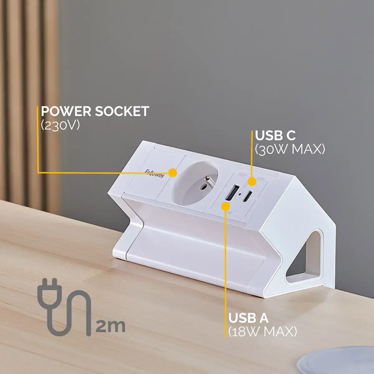 Unit&eacute; d'&Eacute;lectrification - Power Desk - USB-A USB-C - Blanc - FELLOWES 