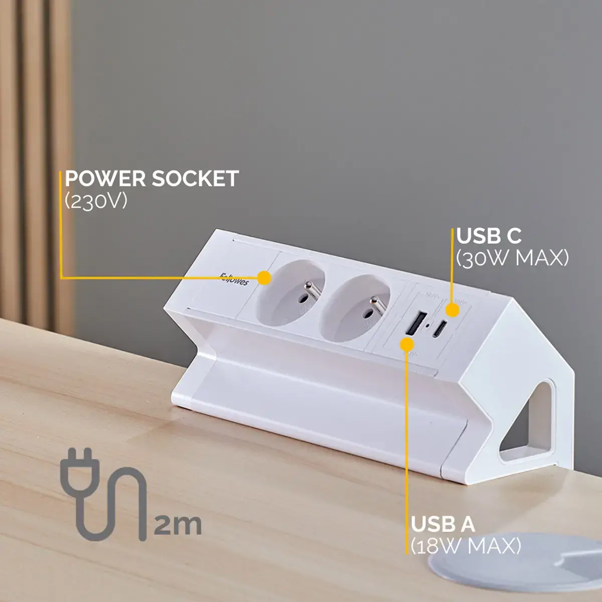 Unité d'Électrification - Power Desk 2 - USB-A & USB-C - Blanc - FELLOWES