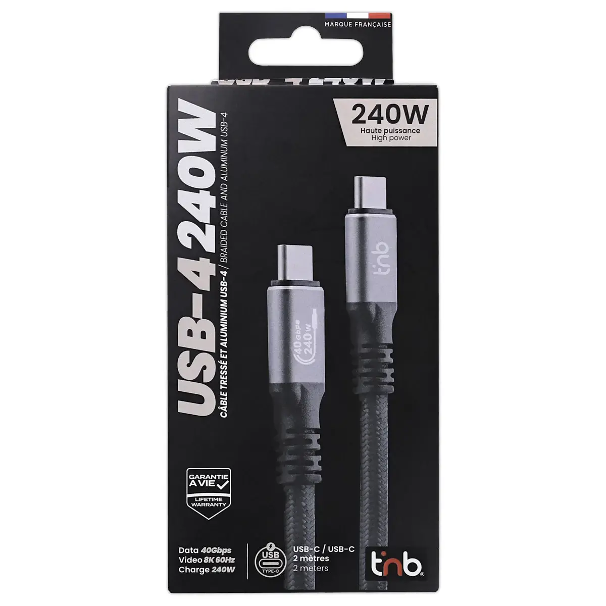 C&acirc;ble USB-4 2m - Renforc&eacute; et Ultra Rapide - T'NB 