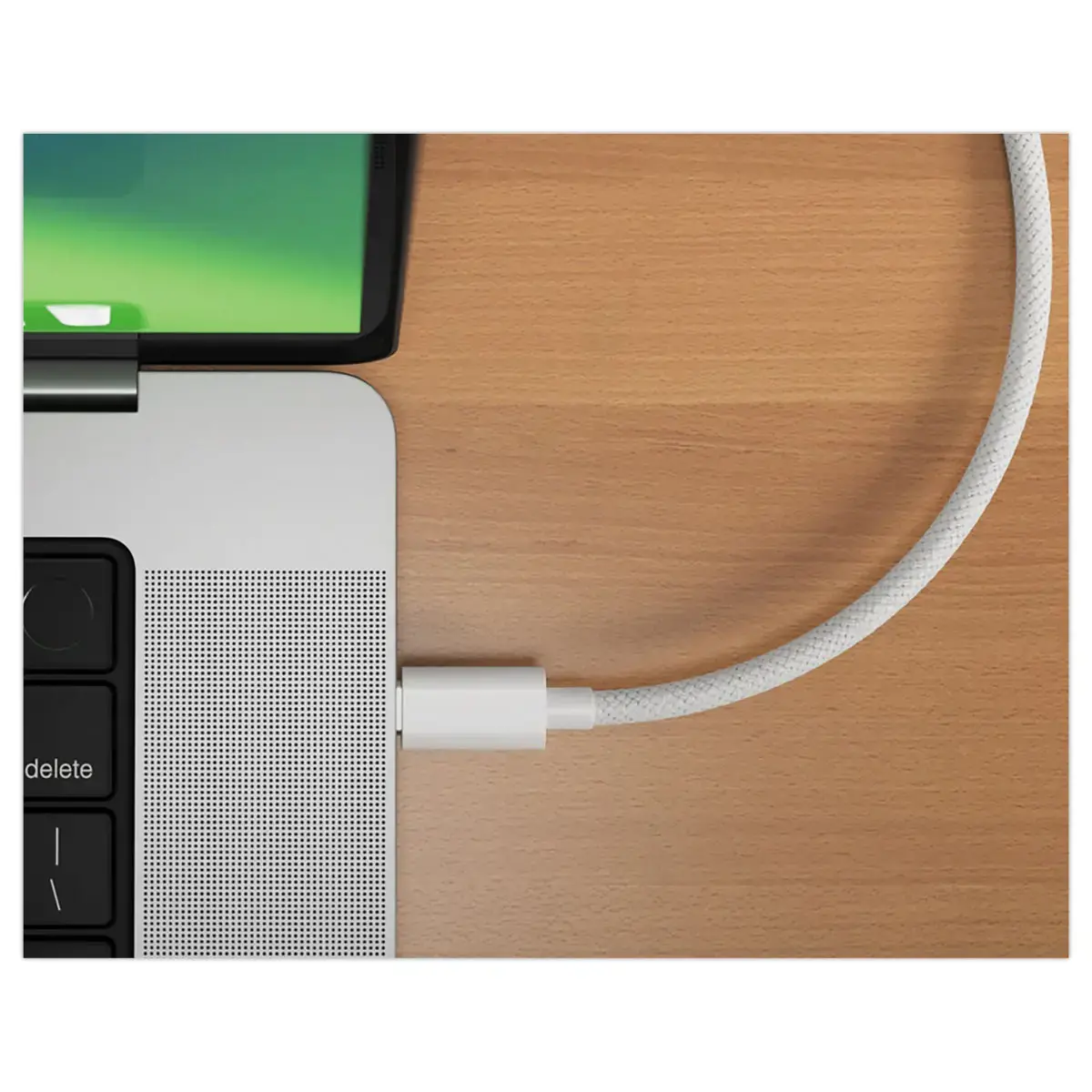 C&acirc;ble USB-C vers HDMI 4K en Nylon Tress&eacute; Blanc 2,5m - HYPERTEC 