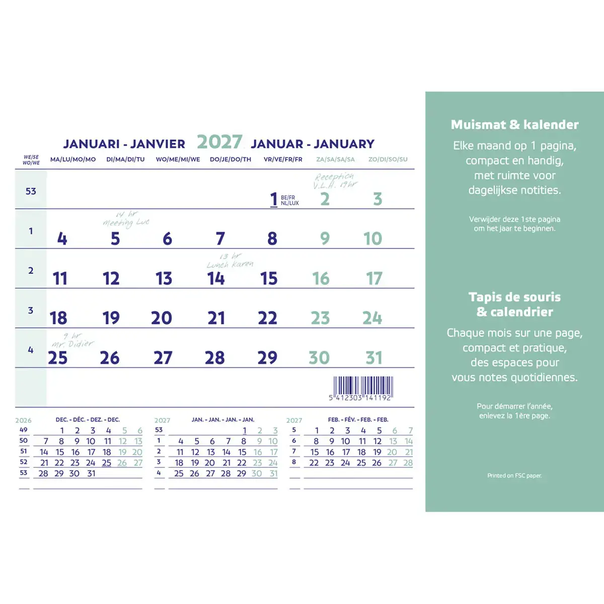 Tapis souris calendrier  - 23x18 cm - Janvier &agrave; d&eacute;cembre - BREPOLS 