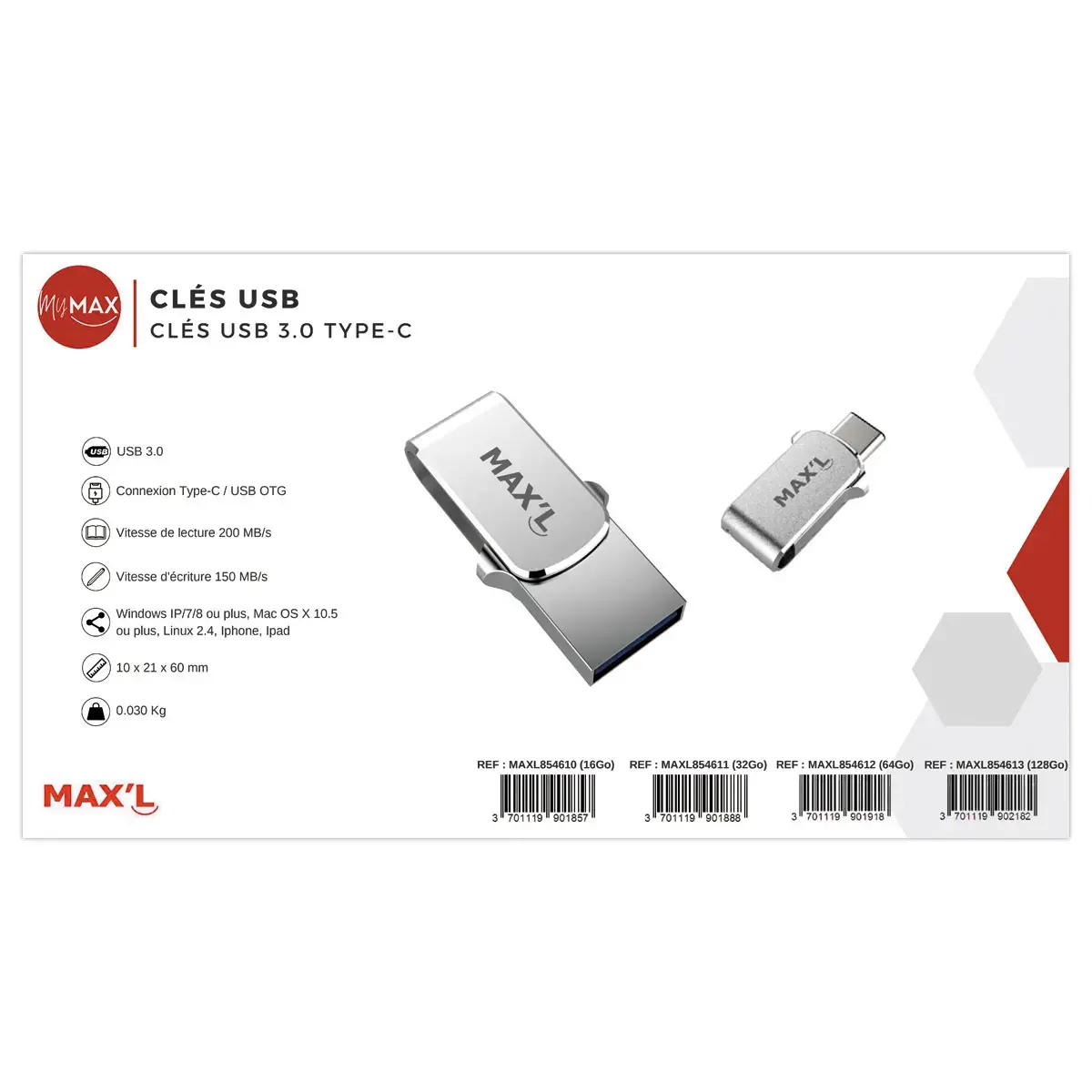 Clé USB double connectique 2.0 USB-A/USB-C 32Go