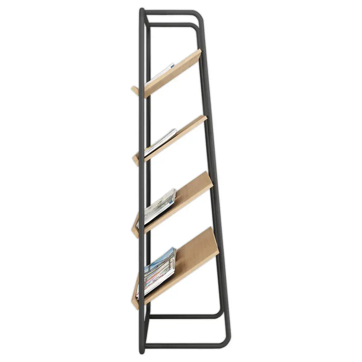 Pr&eacute;sentoir de Sol en Acier Noir Mat & 4 Tablettes en bois - MEET 