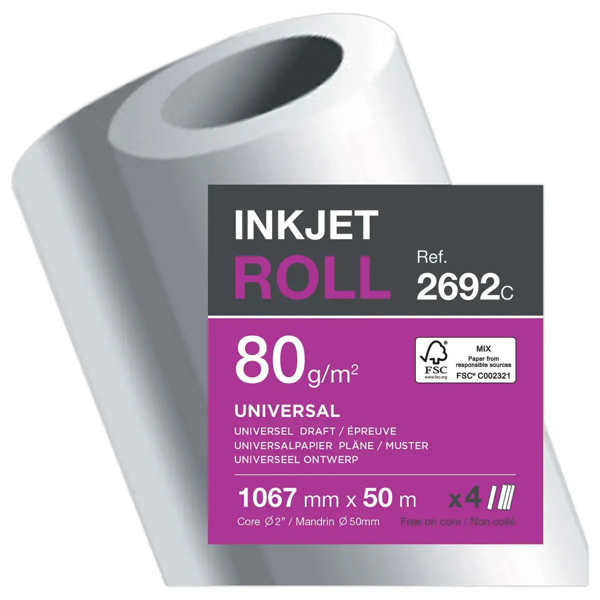4 Rouleaux de papier non couché CLAIREFONTAINE 1,067 x 50 m - 80g