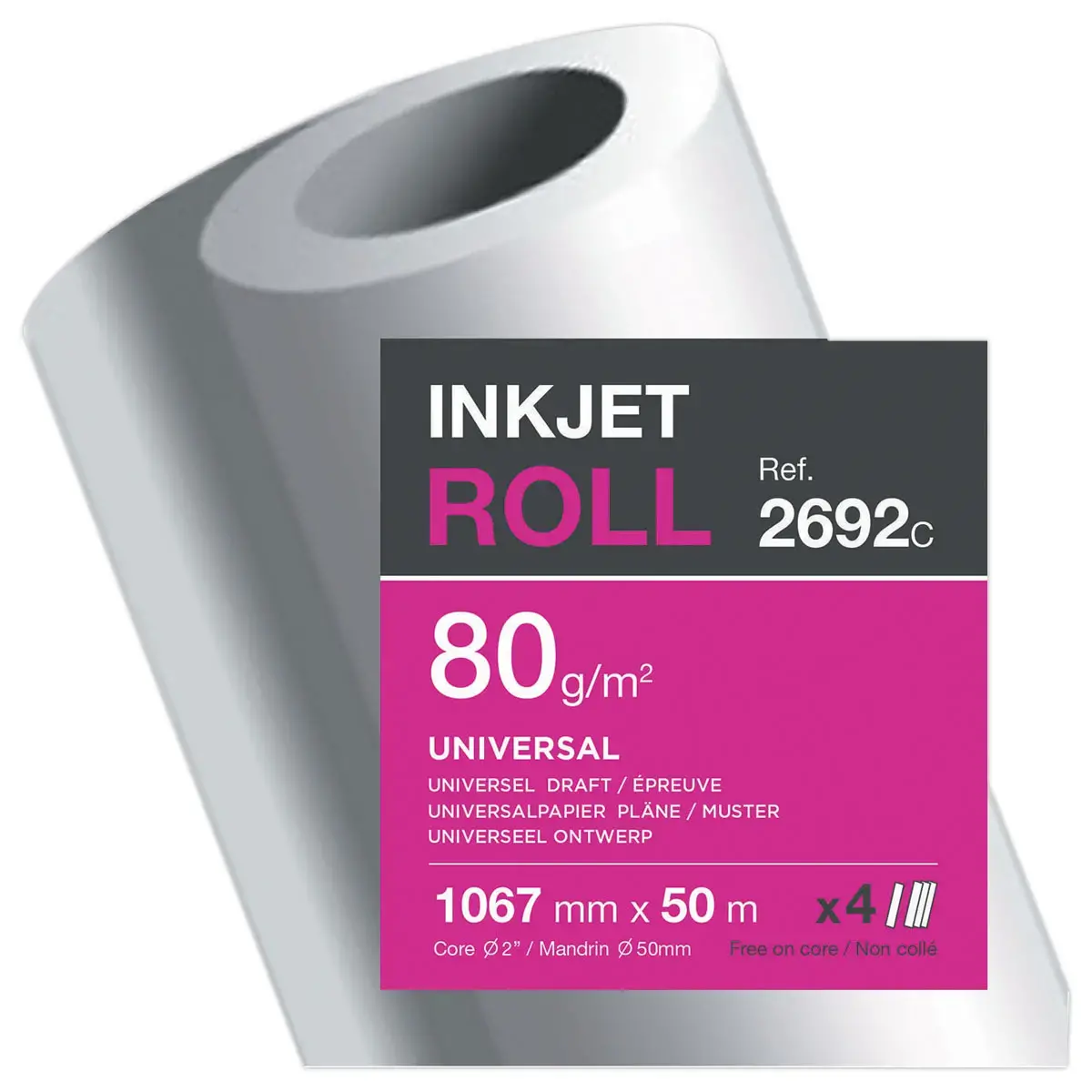 4 Rouleaux de papier non couché CLAIREFONTAINE 1,067 x 50 m - 80g