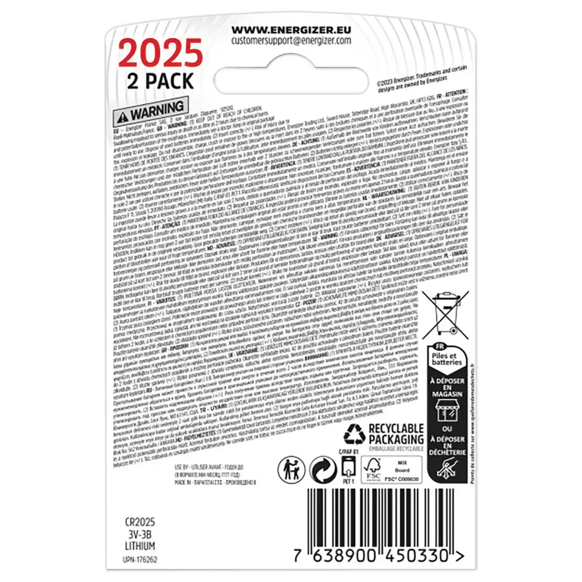 2 Piles lithium - CR2025 (3V) - ENERGIZER 