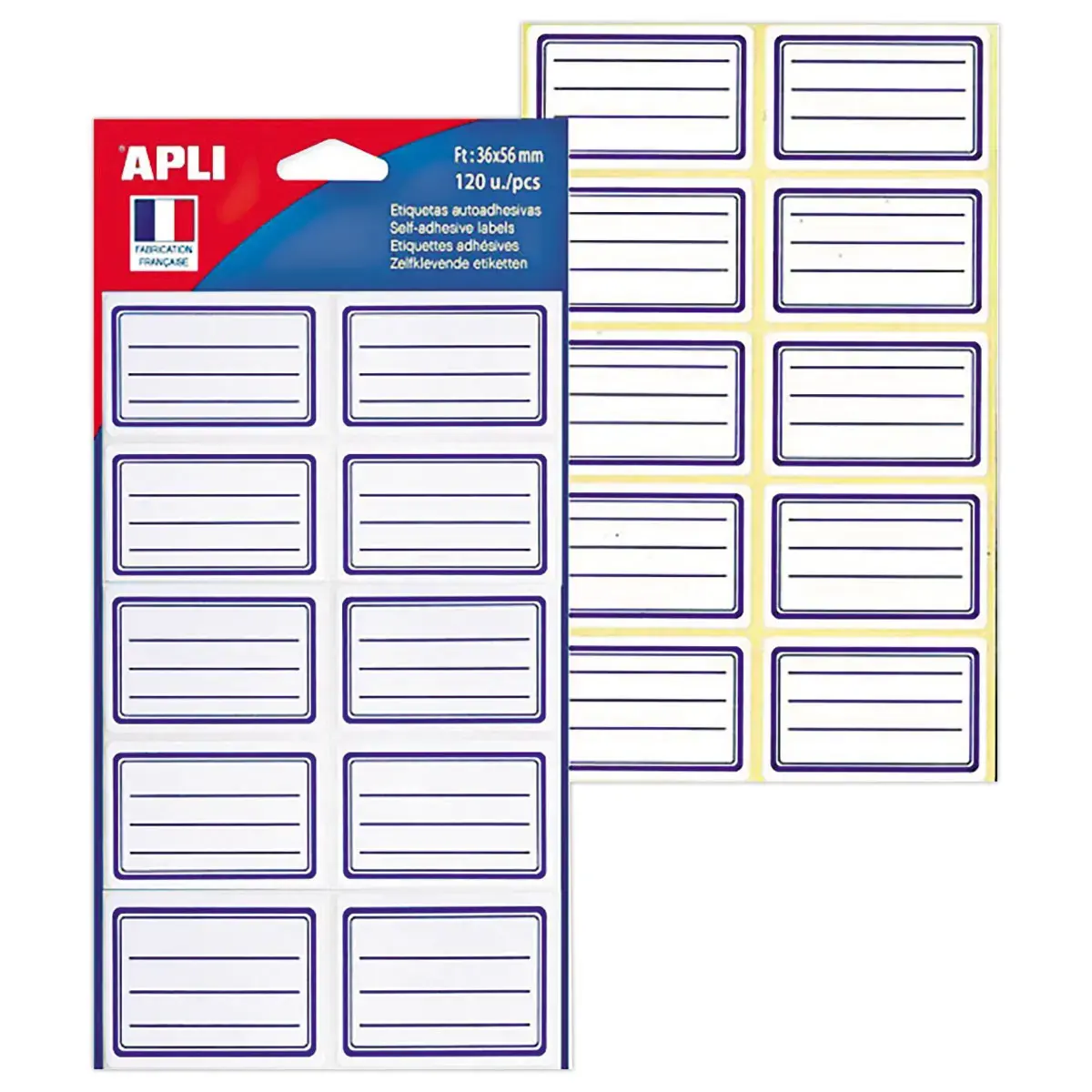Lot de 120 Etiquettes Scolaires Lignées 36x56mm - Adhésif Permanent - APLI