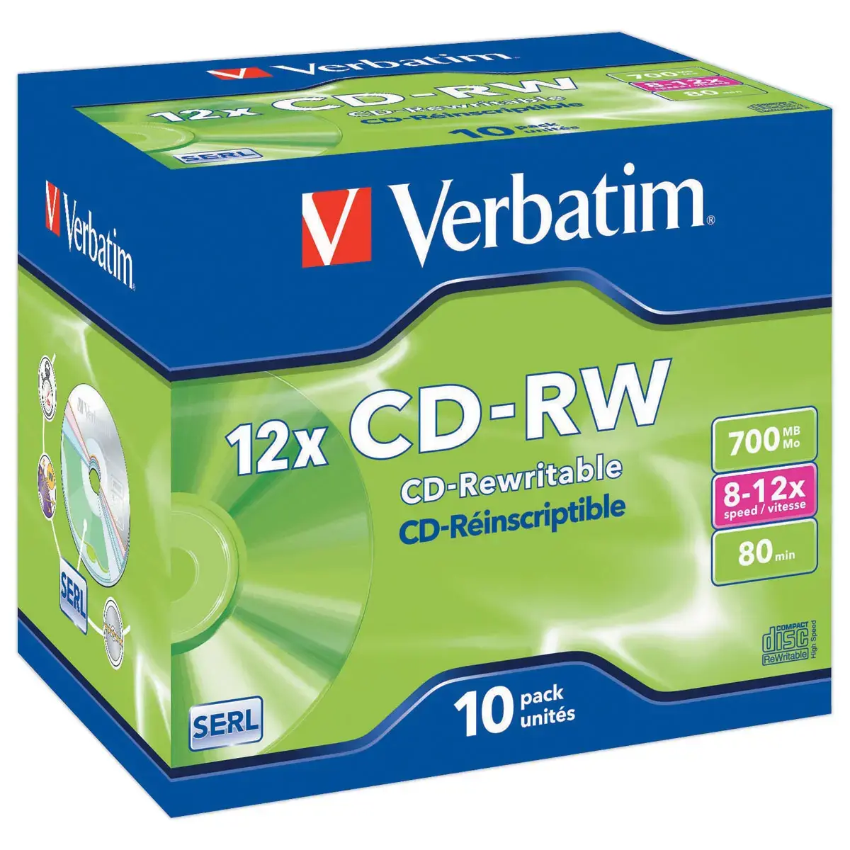 10 CD-RW VERBATIM Jewel Case 4x-12x 
