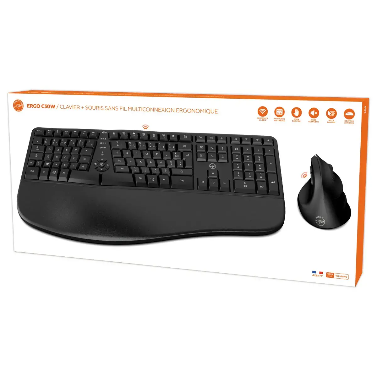 Clavier + Souris Sans Fil Ergonomique Multiconnexion C30W - MOBILITY LAB