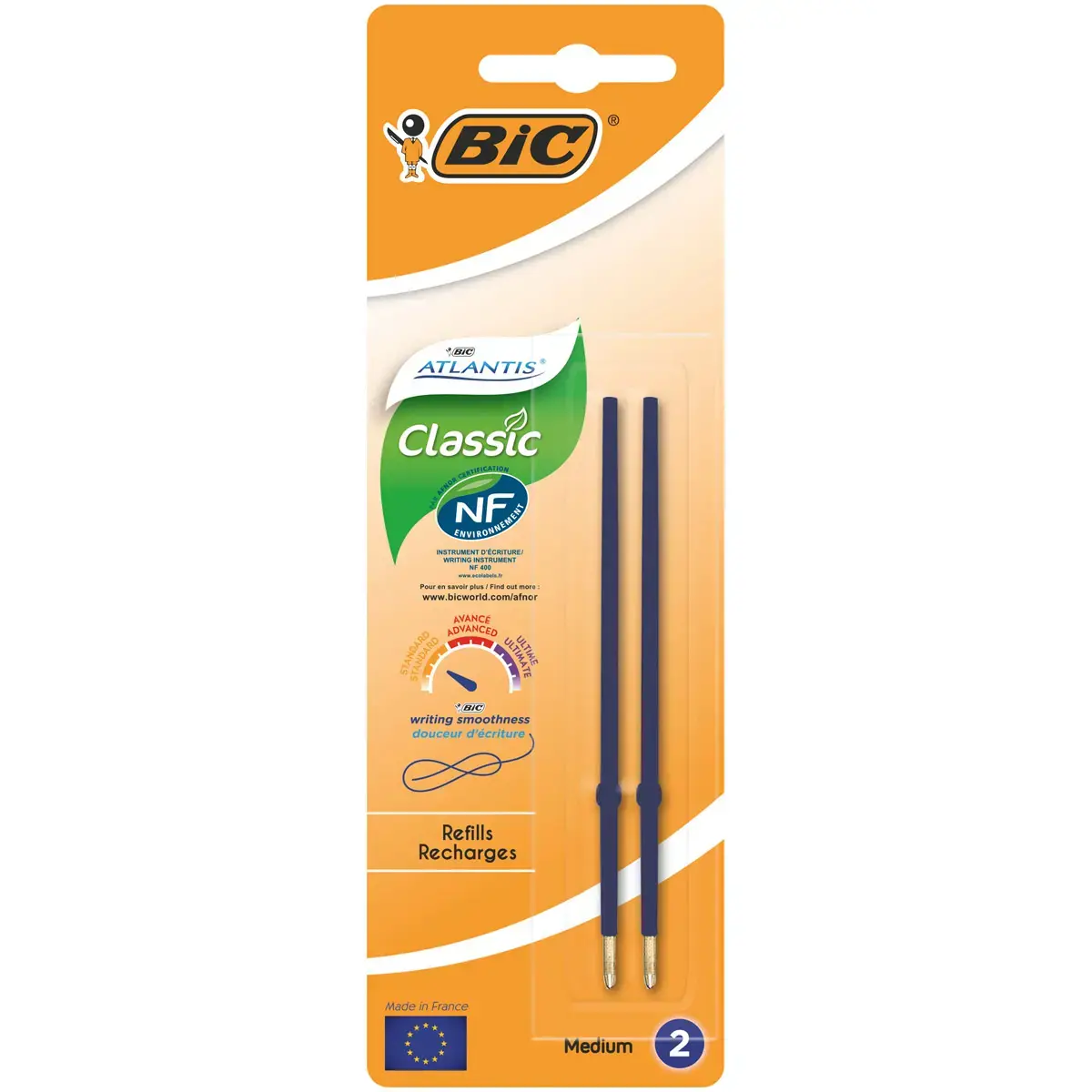 12 Stylos bille Atlantis Soft - Bleu + 1 surligneur jaune offert - BIC
