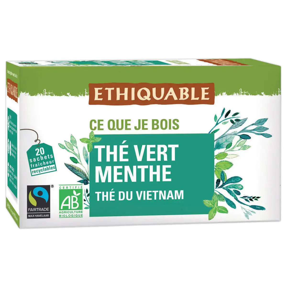 20 Sachets de thé vert menthe du Vietnam équitable et bio - ETHIQUABLE