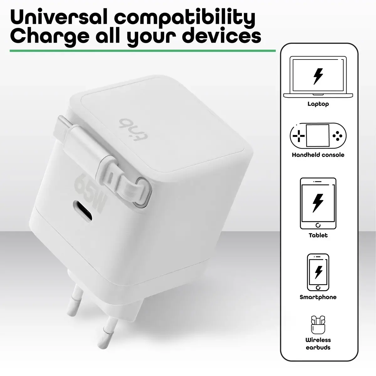 Chargeur GAN 3 USB 65W + c&acirc;ble 
