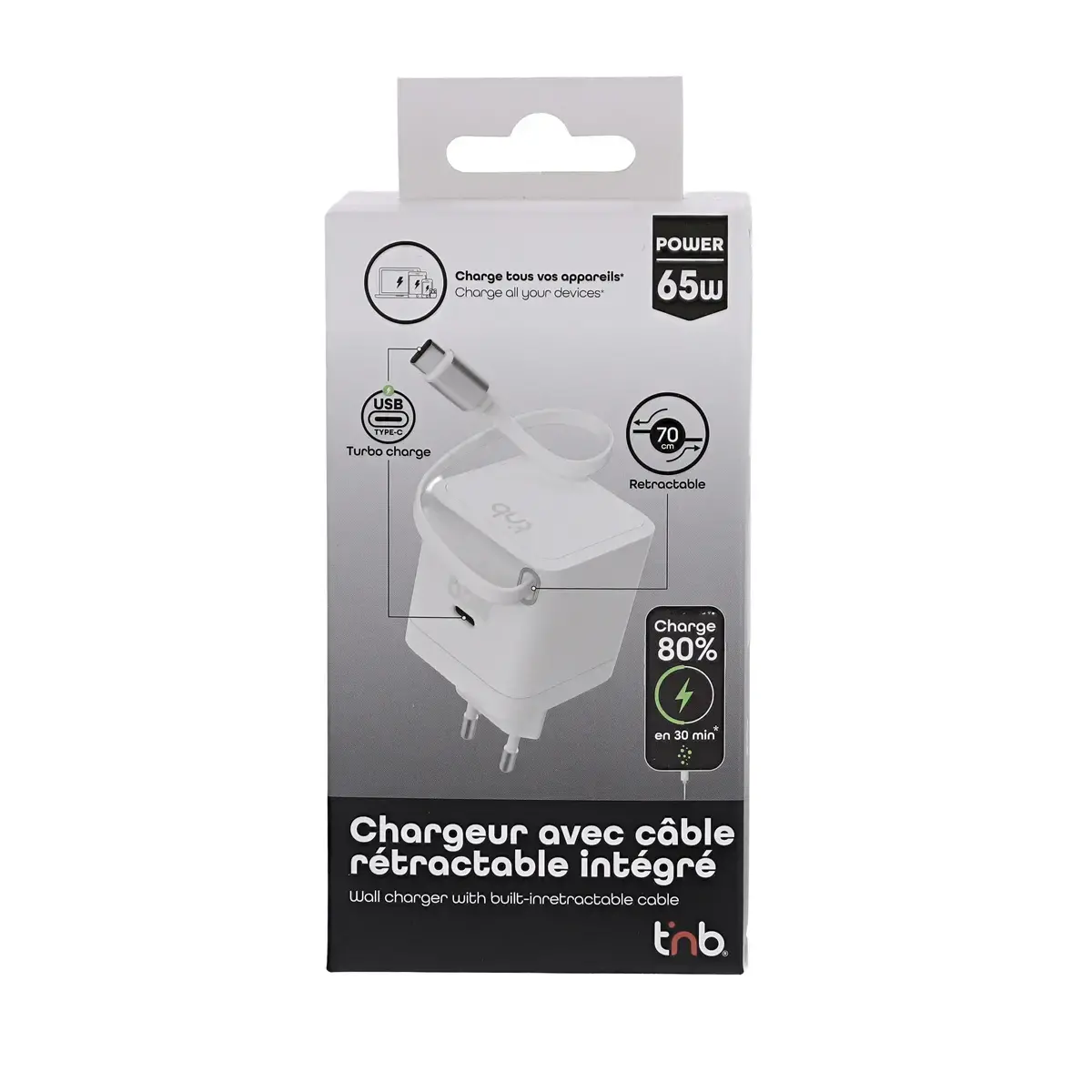 Chargeur GAN 3 USB 65W + c&acirc;ble 