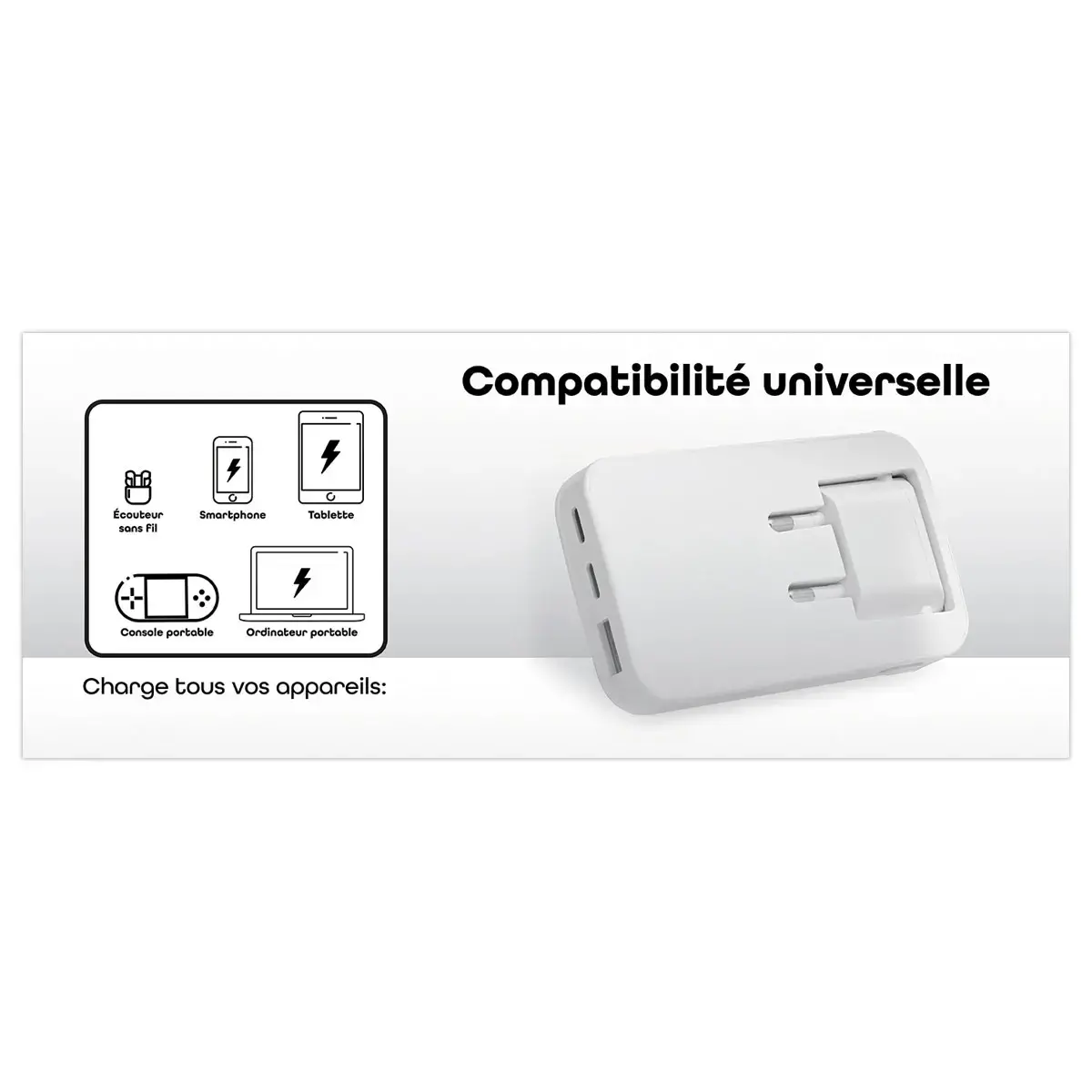 Chargeur Gan Pliable - Charge Rapide 3 ports - T'NB