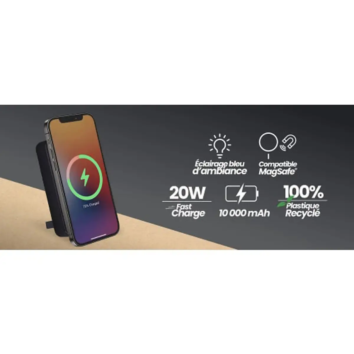 Batterie Nomade 1000MAH Recycl&eacute; - MagSafe avec Support - T'NB 