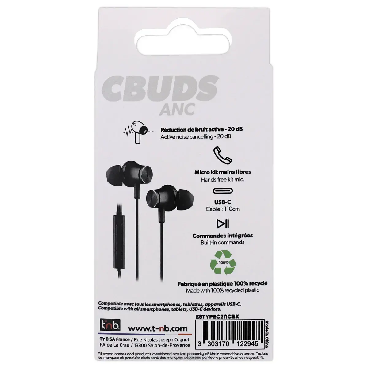 Ecouteurs USB-C ANC - Noir - T'NB