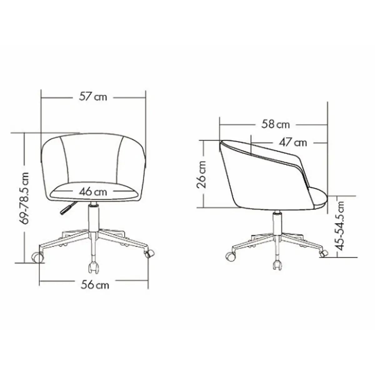 2 Fauteuil Arco avec Roues et Piétement Métal Noir - Beige - GENERIQUE