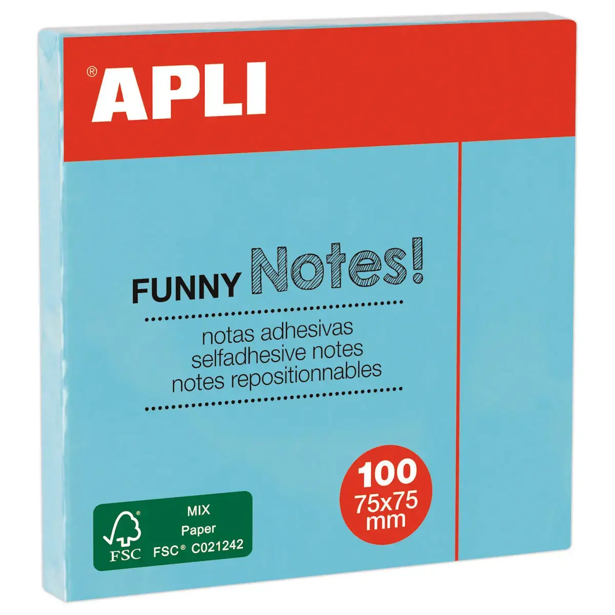 Notes Adhésives75x75mm Bleu Pastel Repositionnable - 100 Feuilles - APLI
