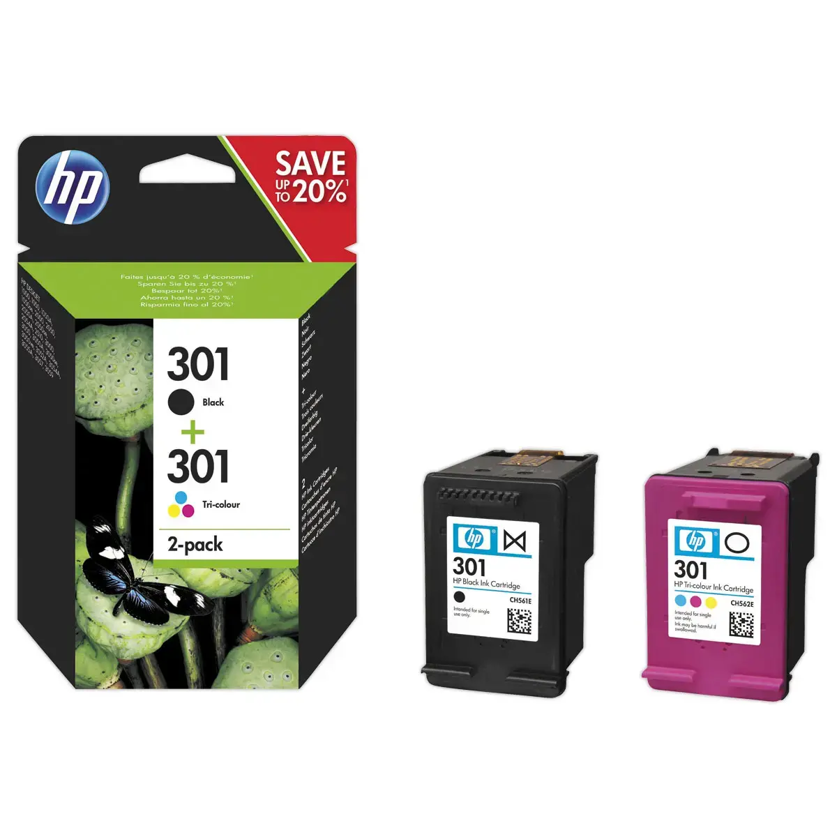 2 Cartouches HP 301 N9J72AE - 4 Couleurs - HP