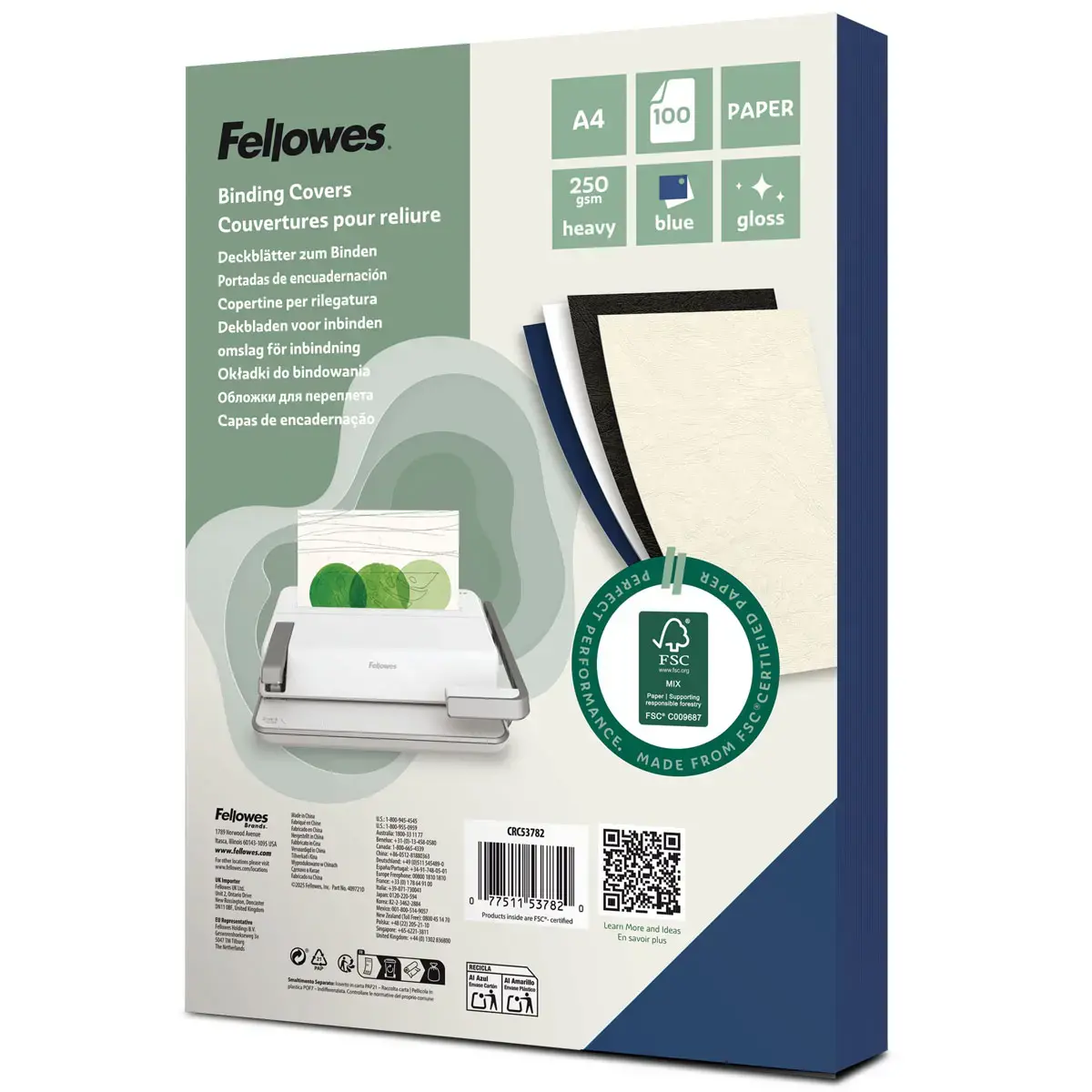 100 Couvertures brillantes pour reliure A4 Glossy - Bleu - FELLOWES 