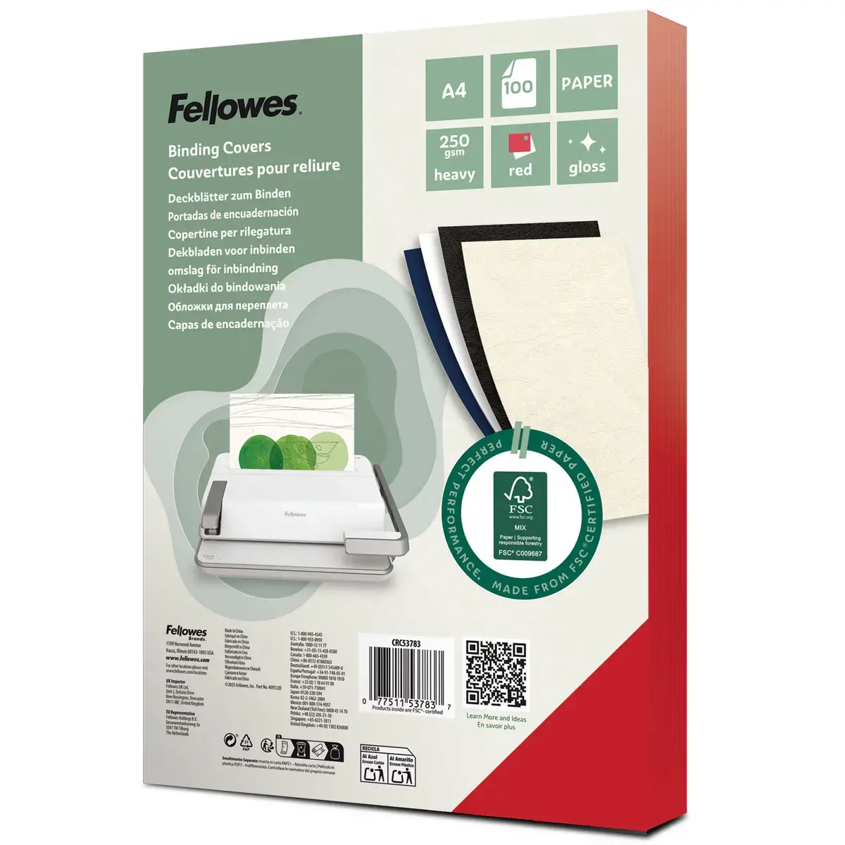 100 Couvertures A4 grain cuir - Rouge - Fellowes 