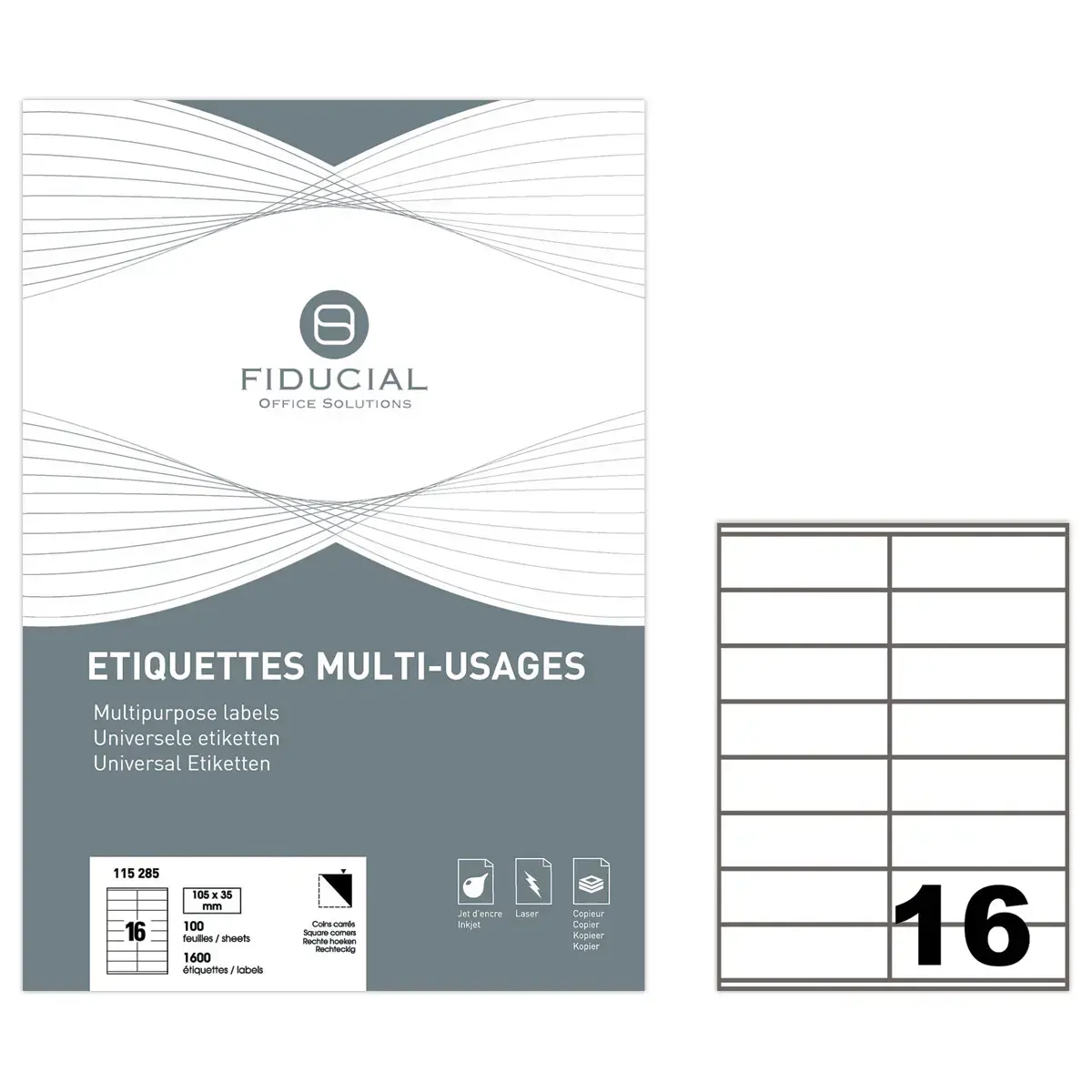 1 600 Etiquettes - Coins carr&eacute;s 105 x 35 mm - Fiducial 