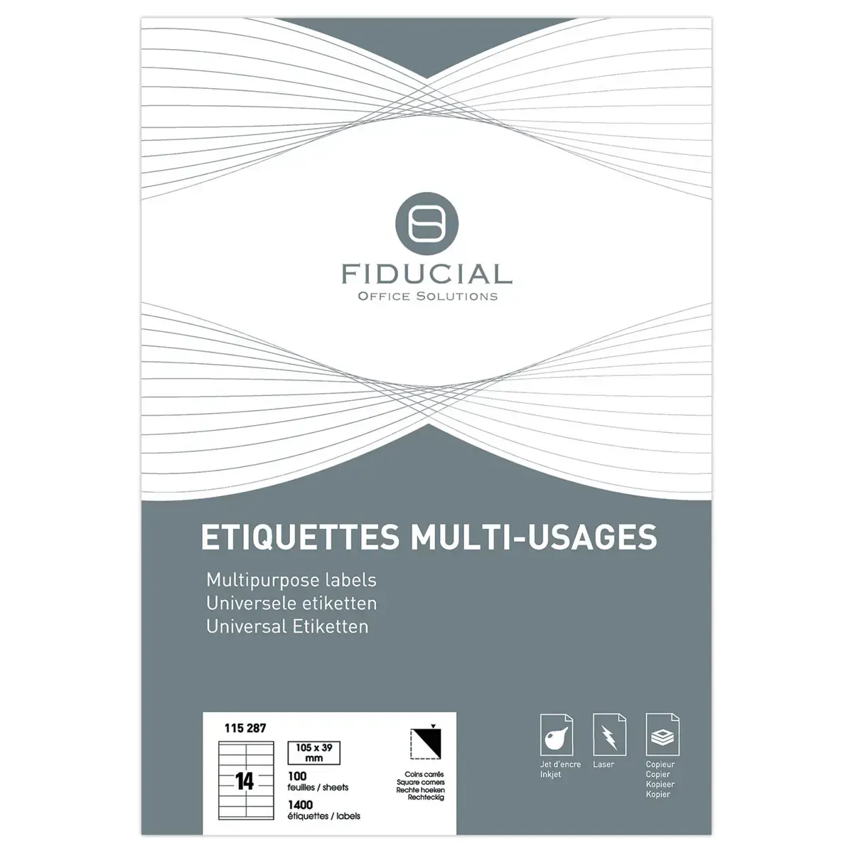 100 Planches de 14 étiquettes à coins ronds - 105 x 39 mm - FIDUCIAL OFFICE SOLUTIONS