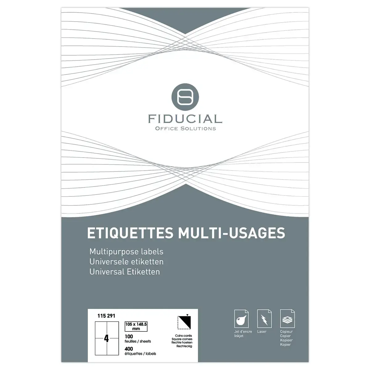 100 Planches de 4 étiquettes à coins carrés - 105 x 148,5 mm - FIDUCIAL OFFICE SOLUTIONS