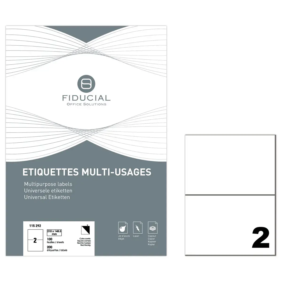 100 Planches d'&eacute;tiquettes adh&eacute;sives blanches 21 x 14.85 cm - 200 &eacute;tiquettes par bo&icirc;te - FIDUCIAL 